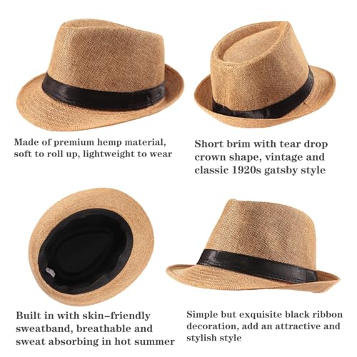 Image of Ultrafun 5 Pack Short Brim Fedora Classic Summer Beach Sun Hat Panama Cap for Men Women