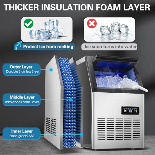 Image of 120LBS /24H Commercial Ice Maker Machine, Freestanding Stainless Steel with Adjustable Ice Thickness & LCD Control,40 Cubes /Cycle,Self-Cleaning,Quiet Operation for Home,Restaurant,Bar