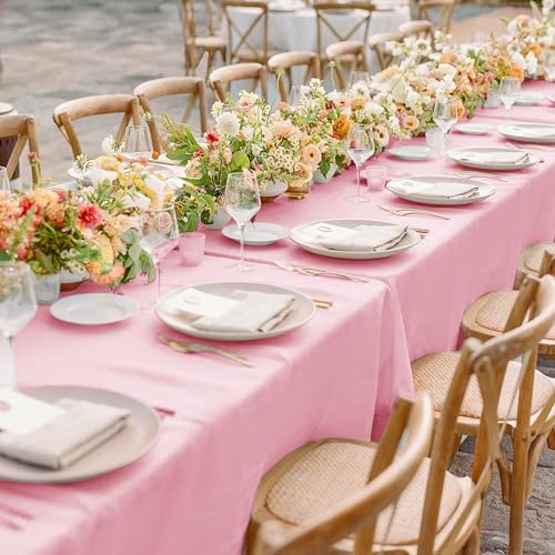 Image of sancua 2 Pack Pink Tablecloth 60 x 102 Inch, Rectangle Table Cloth for 6 Feet Tables - Stain and Wrinkle Resistant Washable Polyester Table Cover for Dining Tables, Valentines Parties