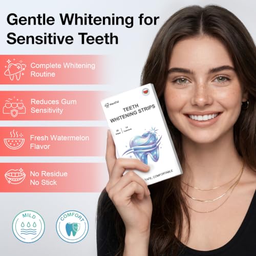Image of Teeth Whitening Strips for Sensitive Teeth, 14-Day Complete Pack, 28 Strips / 14 Treatments, Gentle 6% Hydrogen Peroxide with Hydroxyapatite, Watermelon Flavor, 30-Min Daily Routine