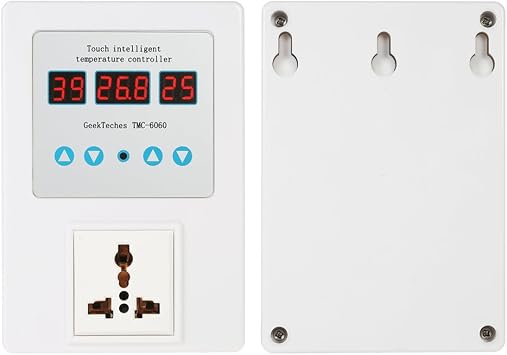 TMC-6060 AC110-240V 10A High Precision Touch Control LED Digital Intelligent Temperature Controller Outlet Pre-Wired Cord Thermocouple Thermostat Heating Cooling Control Switch with Socket