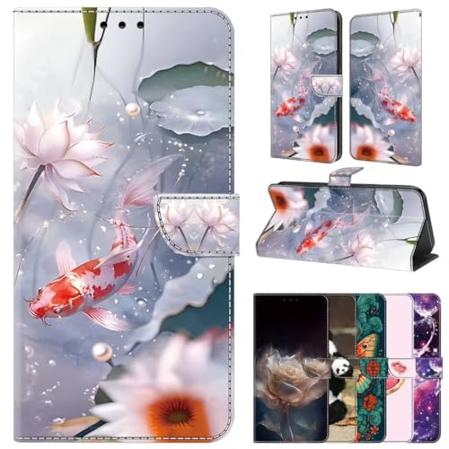 Image of Case for Nokia 5.3, Shockproof Premium Flip Folio PU Leather Wallet Case with Magnetic Card Holders Kickstand Protective Phone Cover for Nokia 5.3,Koi carp