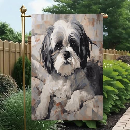 Bandera de jardín de Shih Tzu 12x18 doble vista para adorno de terraza 5