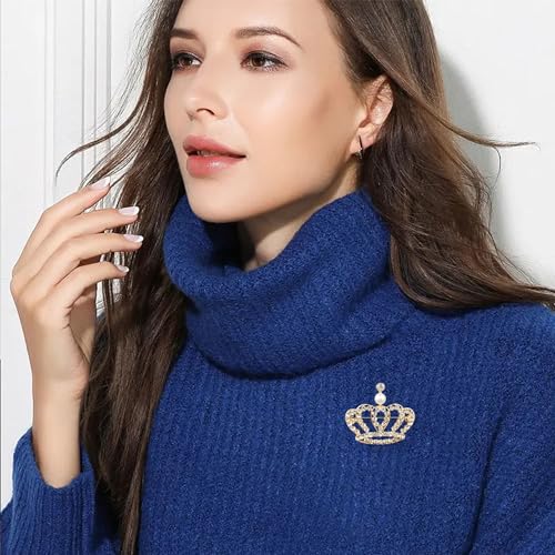 Image of YUNXI King Queen Royal Crown Brooch For Women Men Fashion Gold Silver Rhinestones Crystal Brooches Pin Wedding Party Banquet Birthday