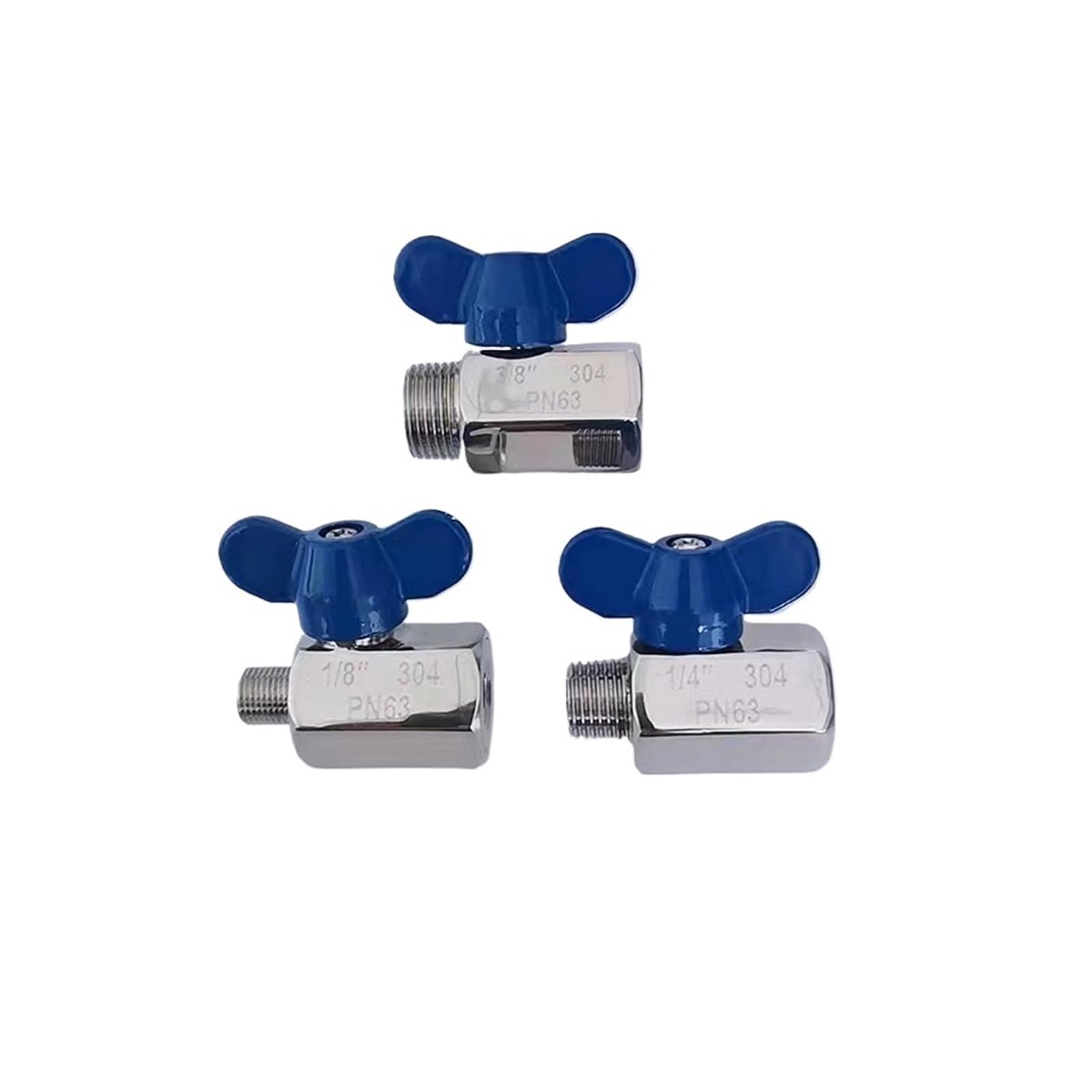 Micro robinet à bille inox 304 étanche avec poignée papillon bleue 1/2