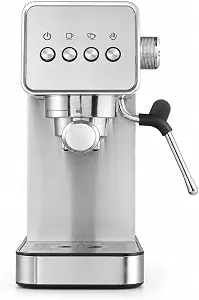 Automatic Espresso Machine with Grinder and Milk Frother, 20 Bar Espresso Maker with Auto-Sliding & Self-Tamping, Stainless Steel Coffee Machine for Home Barista Latte Cappuccino
