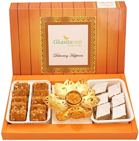 Ghasitaram Gifts Kaju Katli, Besan Burfi/ Barfi and T-Lite|Sweets|Sweets Gift Pack|Diwali Sweets|Indian Mithai|Diwali Sweets Gift Box|Sweets Gift Box