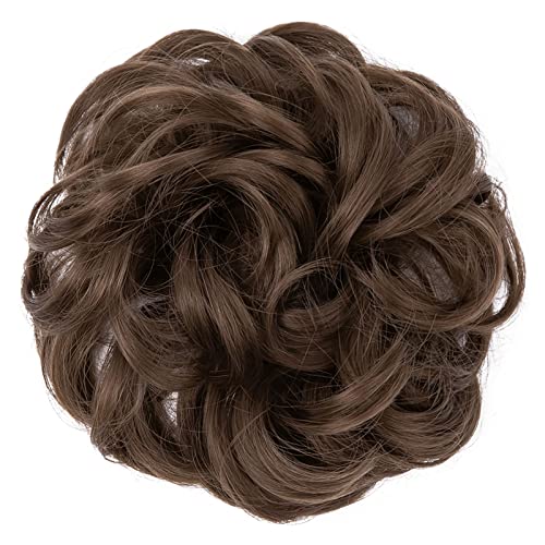 JJstar Haarteil Mit Gummiband, Groß Dutt Haarteil Gelockt Haargummi Mit Haaren Hochsteckfrisuren Haarverlängerung Messy Bun Haarteile für Damen Mädchen Pferdeschwanz (Mittelbraun)