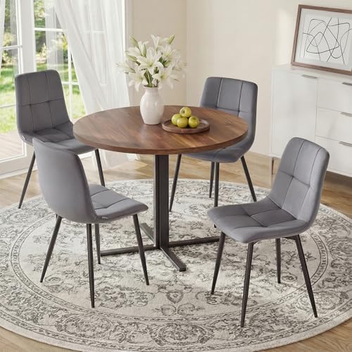 VASAGLE Velvet Dining Chairs Upholstered Kitchen Chairs Adjustable Feet Modern Metal Frame Supports up to 120 kg Each for Kitchen or Living Room Set of 4 Slate Grey KDC080GN02