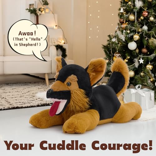 Image of MaoGoLan 28 inches Large German Shepherd Stuffed Animal,Realistic and Fluffy Dog Plush Hugging Pillow,Adorable Puppy Plushie Gift for German Shepherd Lover