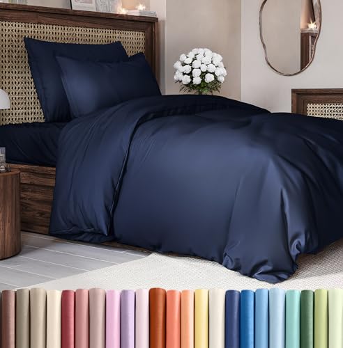 Duvet Cover Twin/Twin XL Size Set - Extra Soft Duvet Cover 68 x 90 with 1 Pillow Sham - Hotel Luxury, Easy Care and Fade Free w/ Zipper Closures & Ties - Comfy, Cozy Breathable Bedding Set (Navy Blue)