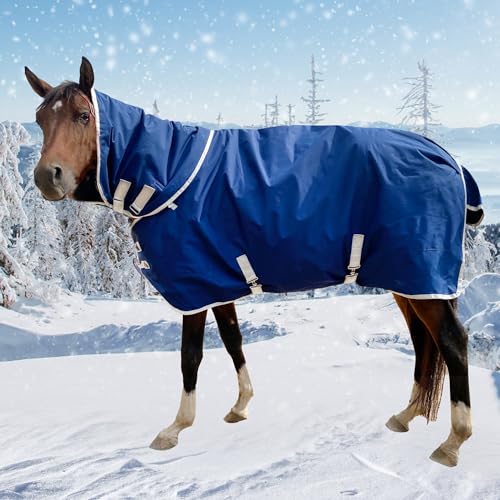 1200D Winter Waterproof Horse Trunout Blanket, 280g Warm Cotton Filling Liner with Turnout Neck Cover Detachable, Medium Weight Waterproof Horse Blanket (Back Length 78 inch / 145 CM) - Thumbnail 6