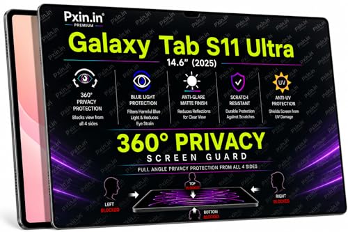 Image of Pxin 360 Pro Privacy Screen guard compatible with Samsung Galaxy Tab S11 Ultra | Anti Glare | Anti UV | Anti Blue | Anti Reflection | Privacy Filter | Unbreakable Build