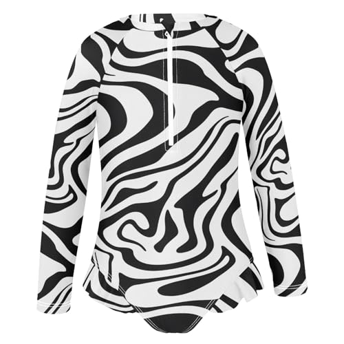 ALAZA Toddler Swimsuit Girl Bathing Suit Swimwear Rash Guard Ripple Long Sleeve 3T2