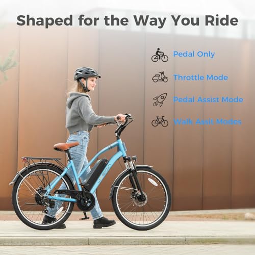 Jasion CB1 Electric Bike for Adults, 1000W Motor Peak Ebike, 450Wh Removeable Battery, 26\'\' City Cruiser Bicycle, 22 MPH Commuter Women Ebike, 7-Speed Gear