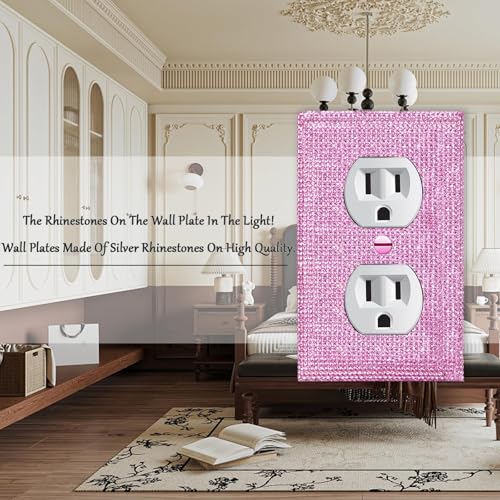 Image of 2 Pcs Shiny Pink Rhinestones Switch Plates And Outlet Covers Wall Plates Light Switch Cover Decorative Outlet Covers