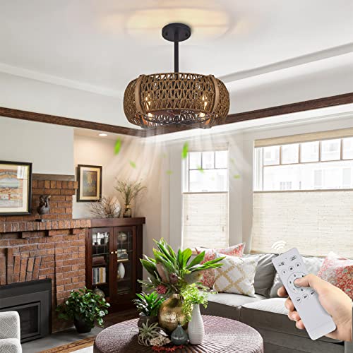 SADENICEL Farmhouse Caged Fan with Lights Remote Control, 17 Inch Low Profile Bedroom Fans, Rustic Ceiling Fans for Kitchen, Dining Room (Antique Wood-EB) - Image 7