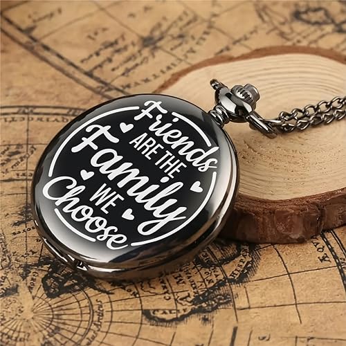 Image of Vintage Gandhi Style Pocket Watch with Engraved Designs & Messages Royal Black Analog for Men Women & Kids Includes Key Ring for car or Bike Keys Ideal Gift