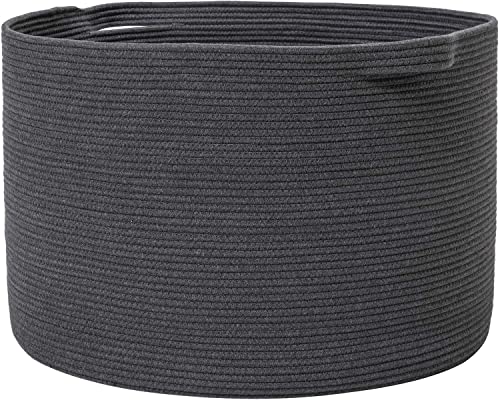 Image of ALBY Newyork'Woven Laundry Hamper, Toy Storage Bin, for Blankets Clothes Toys Pillows in Living Room, Baby Nursery, Jute /Black Mix (12'' x 12'' x 8'' Large, Black)