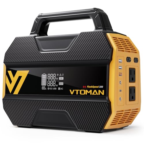 VTOMAN FlashSpeed 300 Portable Power Station 300W, 230Wh Solar Generator with LiFePO4 Battery Pack, 3000 Cycles, PD 100W USB-C, 6 Outlets for Outdoor Camping, RV, Off-grid, Home Backup