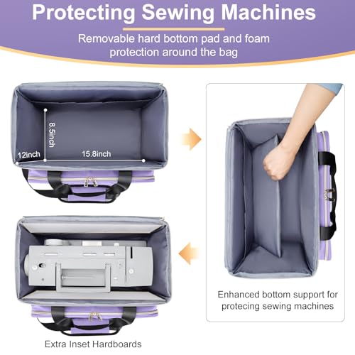Image of Anitor Sewing Machine Carrying Case with Removable Bottom Padding, Sewing Machine Bag Fits Most Standard Sewing Machines and Storage Sewing Accessories, for Singer, Brother, Janome, Purple,(Bag Only)