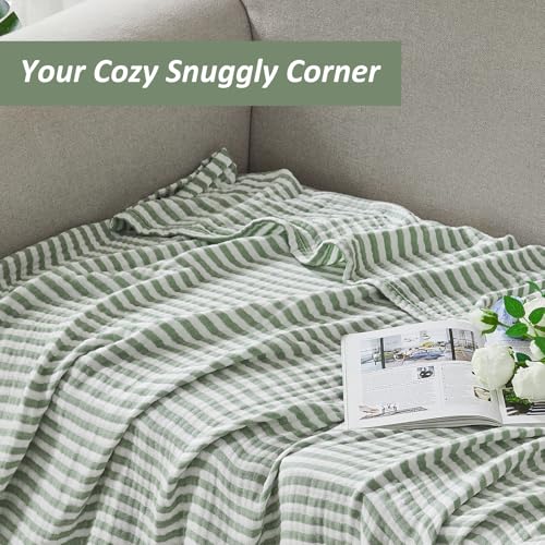 Image of EMME Cotton Muslin Blanket Couch 4-Layer Breathable Gauze Soft Lightweight Bed Blankets Adults Sage Green Throw XL (50 inch x 70 inch)