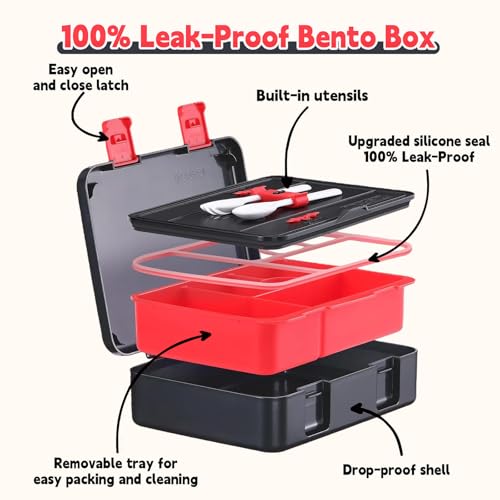 Image of rockpapa 5.5 Cups Bento Lunch Box for Kids, 5-Compartment, Games