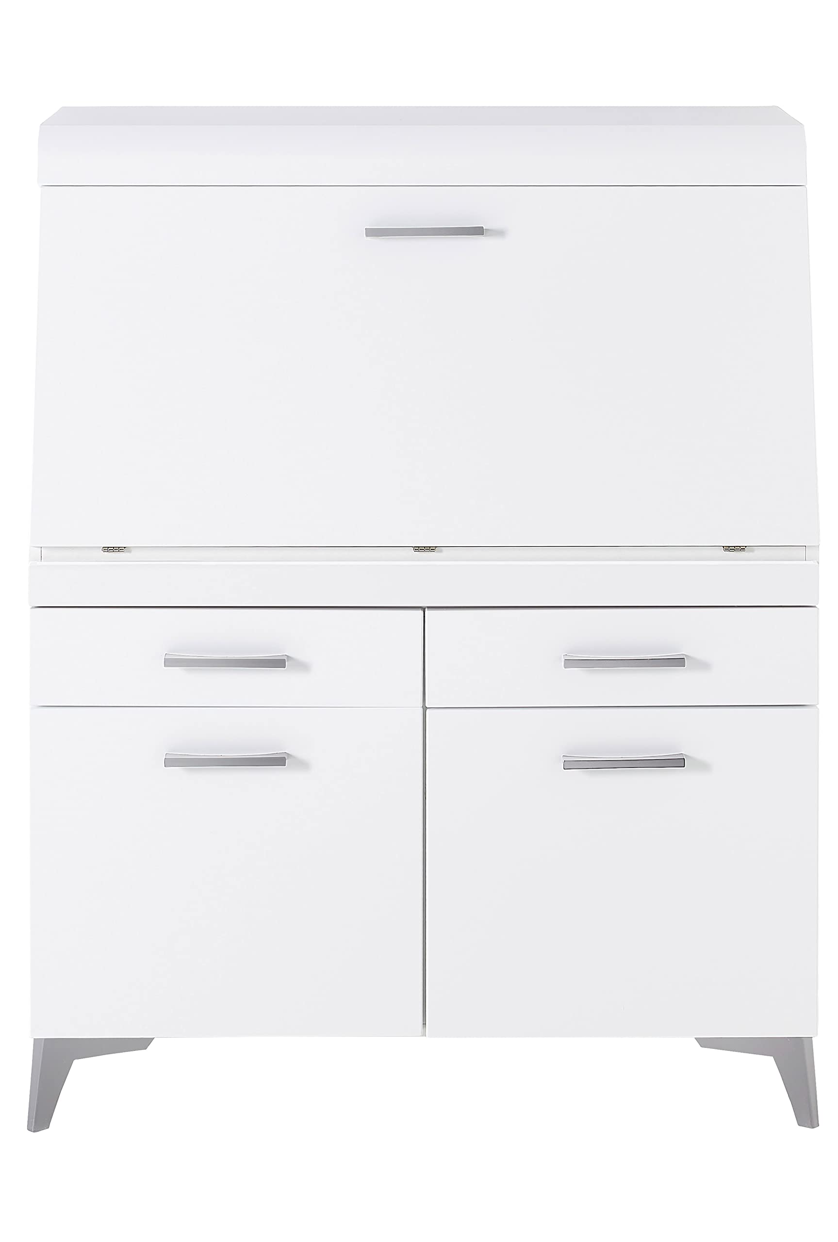Stella Trading SECRET, Secretaire scrivania cassettiera in stile bianco opaco /bianco, Scrivania per computer salvaspazio con cassetti, 98 x 124 x 42 cm (larghezza x altezza x profondità)