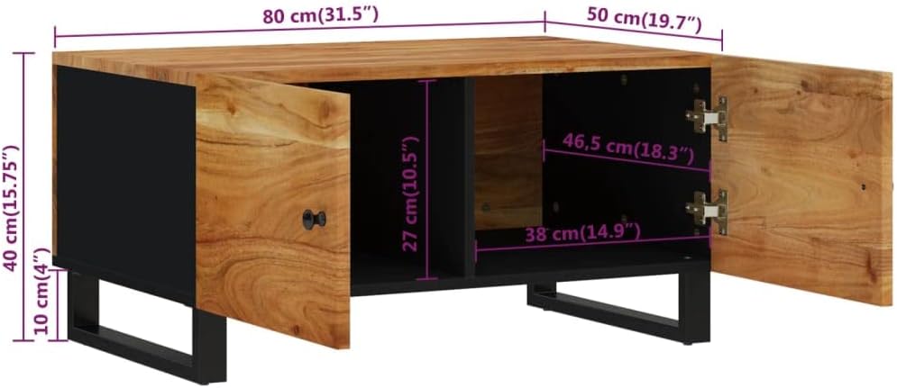 Coffee Table 31.5"x19.7"x15.7" Solid Wood Acacia&Engineered Wood,24.55 KG,350637