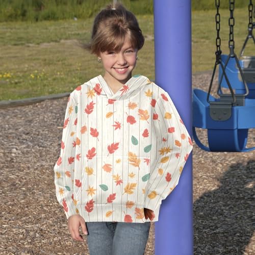 KLL Autumn Leaf on Old White Wooden Unisex Girls Boys Sweatshirts Fashion Active Hoodie with Kangaroo Pocket4