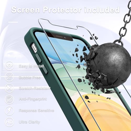 Image of YENAPOON for iPhone 12 Pro /iPhone 12 Case, Matte Magnetic Case, Dark Green | Fit for Magsafe, Screen Protector Included, Matte Translucent Frosted Slim Shockproof Protective Phone Cover
