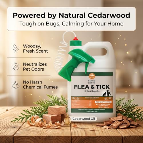 Image of Cedarwood Oil for Pest Control - Nature's Dome Cedarwood Flea and Tick Spray 128 Oz | 1 Gallon Refill for Lawn, Patio, Carpets & Pet Areas | Kills & Repels Fleas, Ticks and Mosquitos | Plant-Based