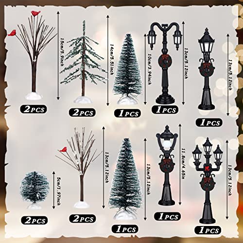 Aoriher HS-AORIHER-29675 14 Pcs Christmas Accessories Village Figurine Miniature Pine Trees Snow Artificial Christmas Trees Bare Branch Trees Street Lights Lamps thumb #2