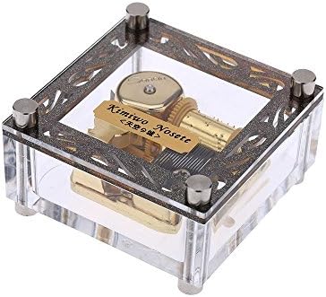 Youtang Acrylic Cubic Musical Box Windup Music Box with Melody Tag on Top 18 Notes Gold Movement