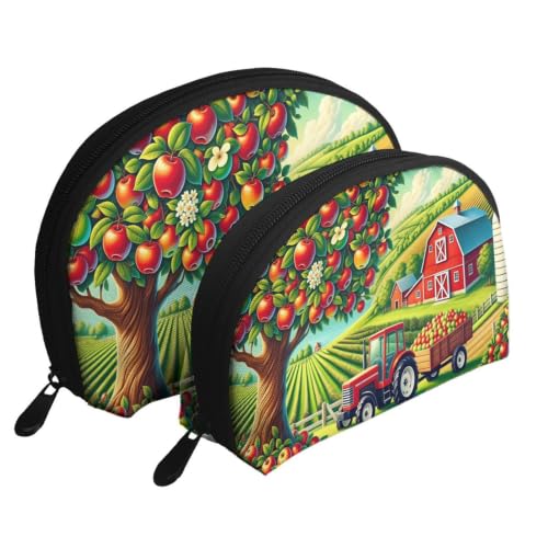Nhdotdfs Apple Farm Harvest Travel Organizer Bag 2 Pack,Double Layer Cosmetic Pouch Set With Zipper Shell Shape Makeup Bag For Toiletries And Accessories