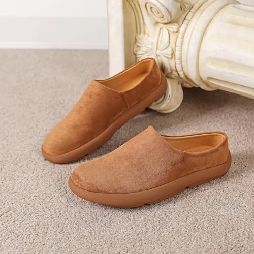 Image of LCQL Men Breathable Slides Slipper Leather Mules and Clog Summer Outdoor Indoor Flat Loafers Size 7-12