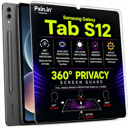 Image of Pxin 360 Pro Privacy Screen guard compatible with Samsung Galaxy Tab S12 | Anti Glare | Anti UV | Anti Blue | Anti Reflection | Privacy Filter | Unbreakable Build