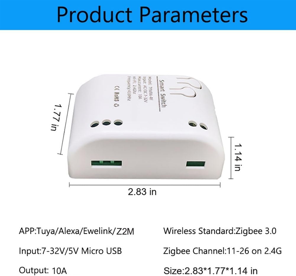 Zigbee Tuya Wireless Relay Switch Module DC 12V24V Door Lock Garage Door Remote Control Compatible with Alexa Google Home, zigbee2mqtt and ZHA