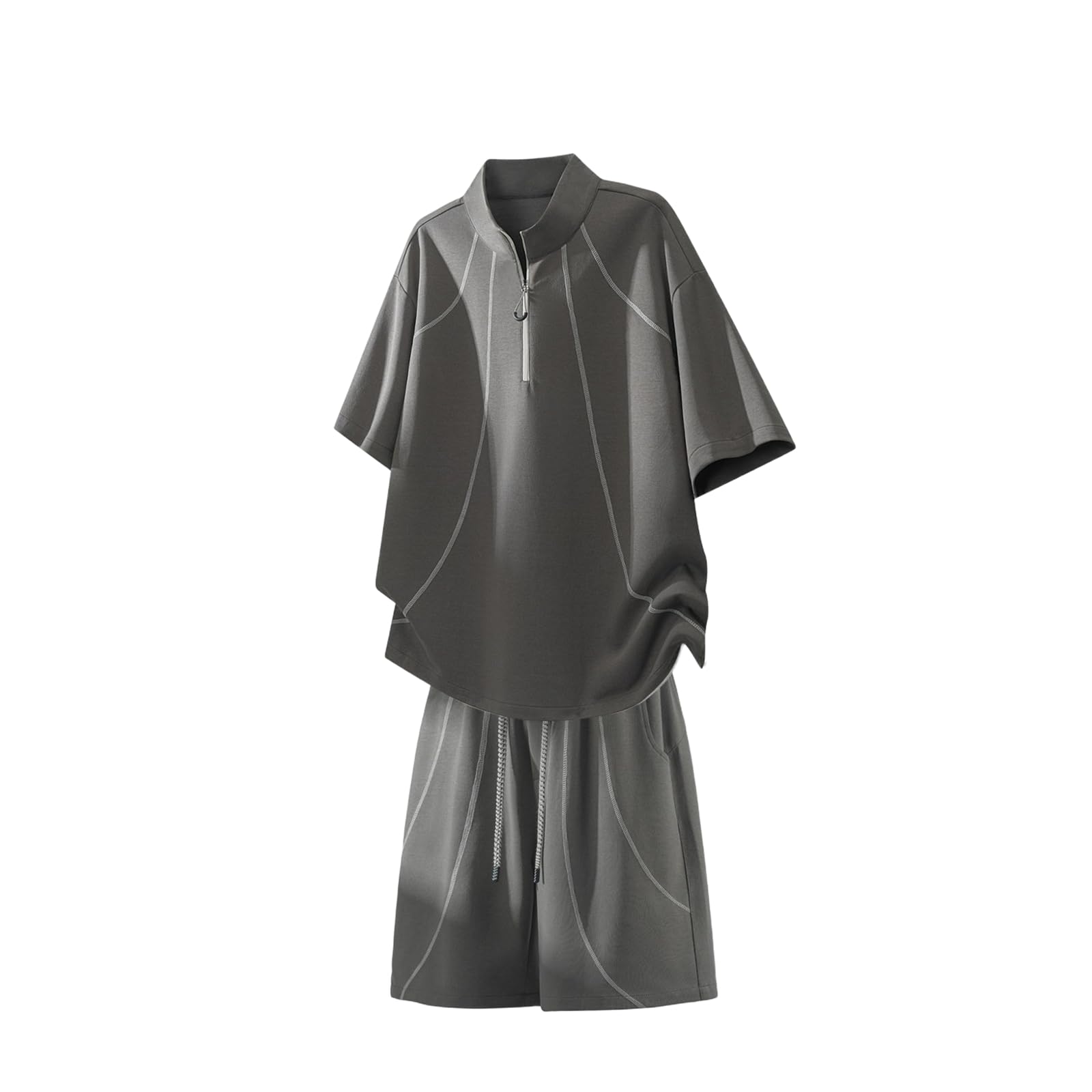 Męskie spodenki typu casual Tracksuit Big Tall Thin Short Sleeve T-shirt Shorts 2 Piece Summer Green01-3XL