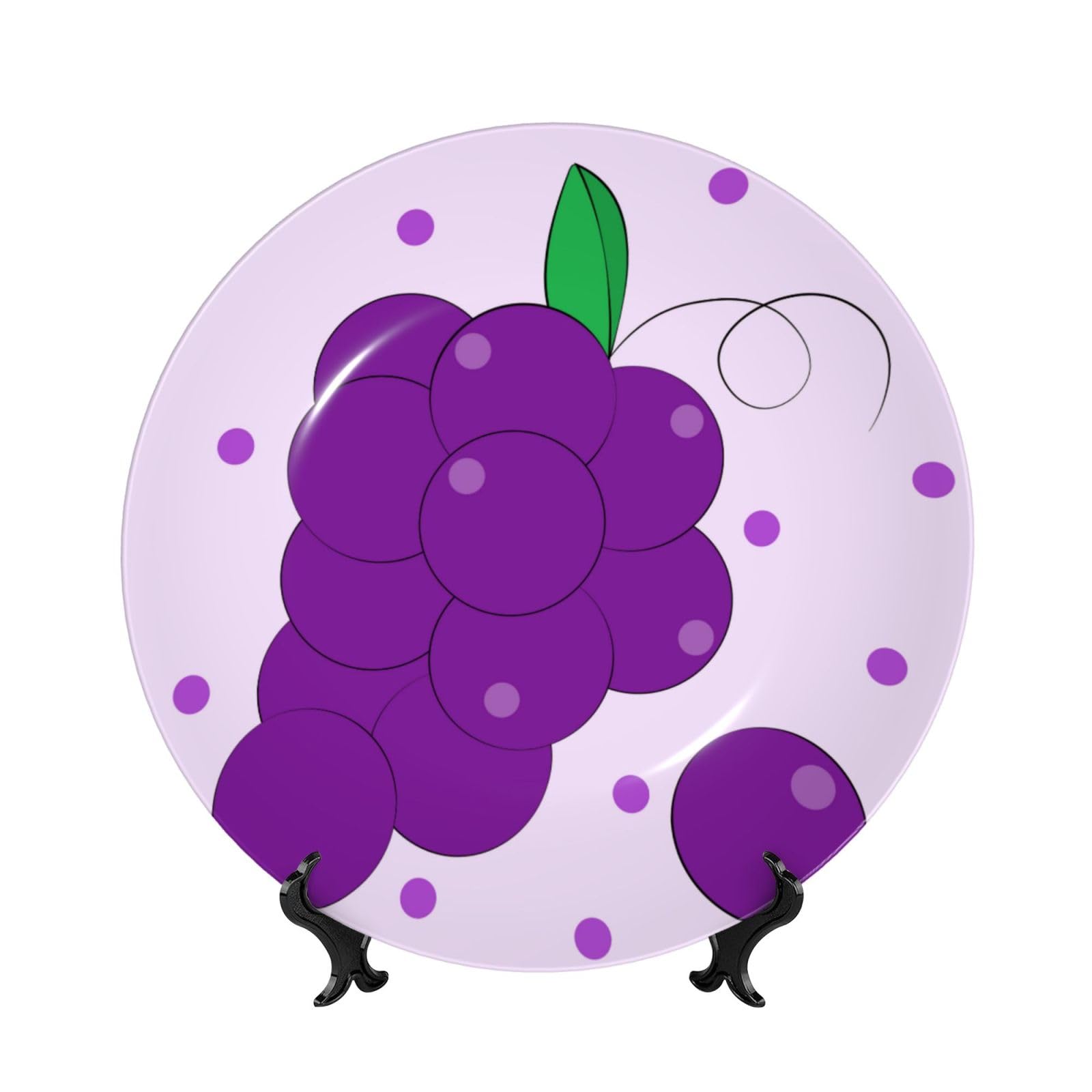 SXZVVBN cartoon grapes Bone China Decorative Plate Art with Stand Removable Adhesive Hanging for Home Office 8in（20cm）