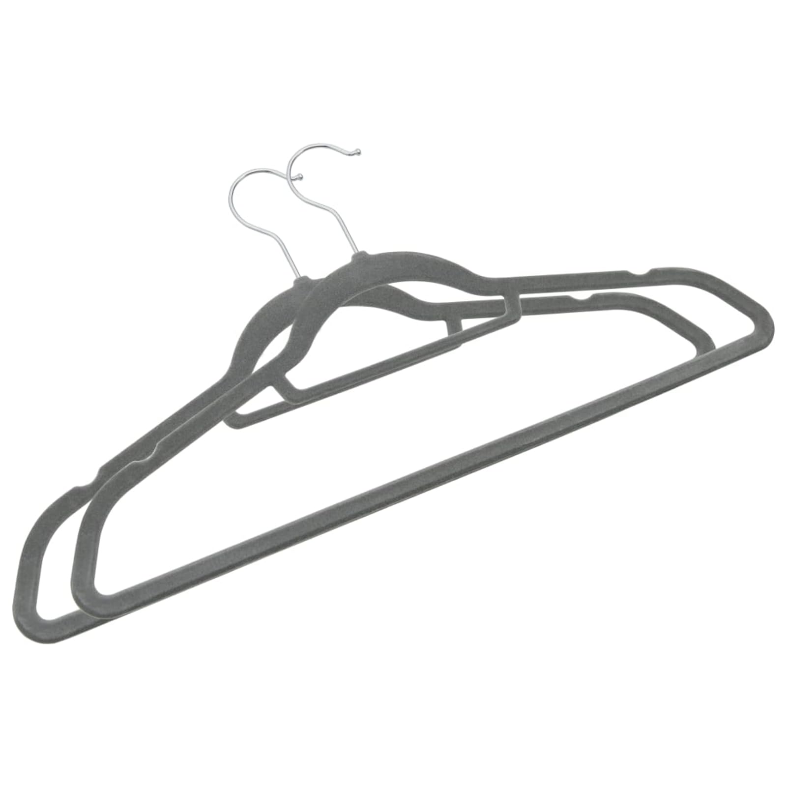 Samt-Kleiderbügel mit 360° drehbarem Haken, rutschfesten Kerben und Hosenstange, grau, 44,5 cm, aus ABC-Kunststoff und Zinklegierung, für Kleider, Hosen, Bettlaken und Decken, 100 Stück 289919