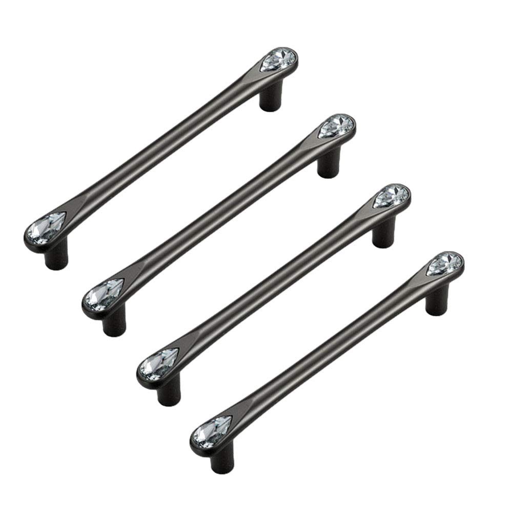 Boutons en Verre et Alliage de Zinc Noir Perle Style Diamant pour Portes (4 Pièces)