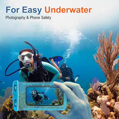 Image of CEDO Waterproof Mobile Pouch Universal Cover Case for All Mobiles, Cellphone Dry Bag Compatible for iPhone, Samsung, OnePlus, Realme, Redmi, Oppo, VIVO, All Smartphones Up to 7.2 inches (Blue)