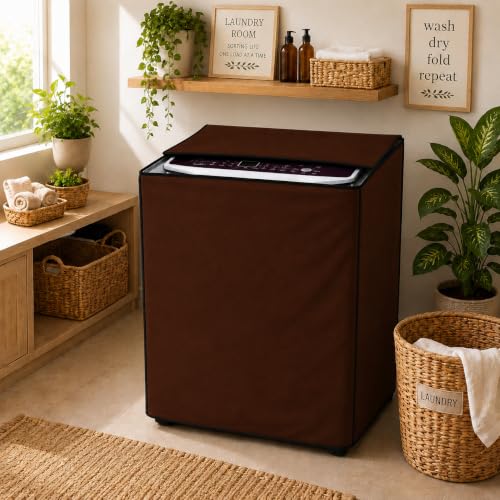 Image of Semi Automatic Washing Machine Cover for 8.5kg to 10kg Top Load | Waterproof & Dustproof Polyester Cover with Zip | Suitable with Samsung, LG, IFB, Bosch & More(54x 89 x 97 cm, Brown)