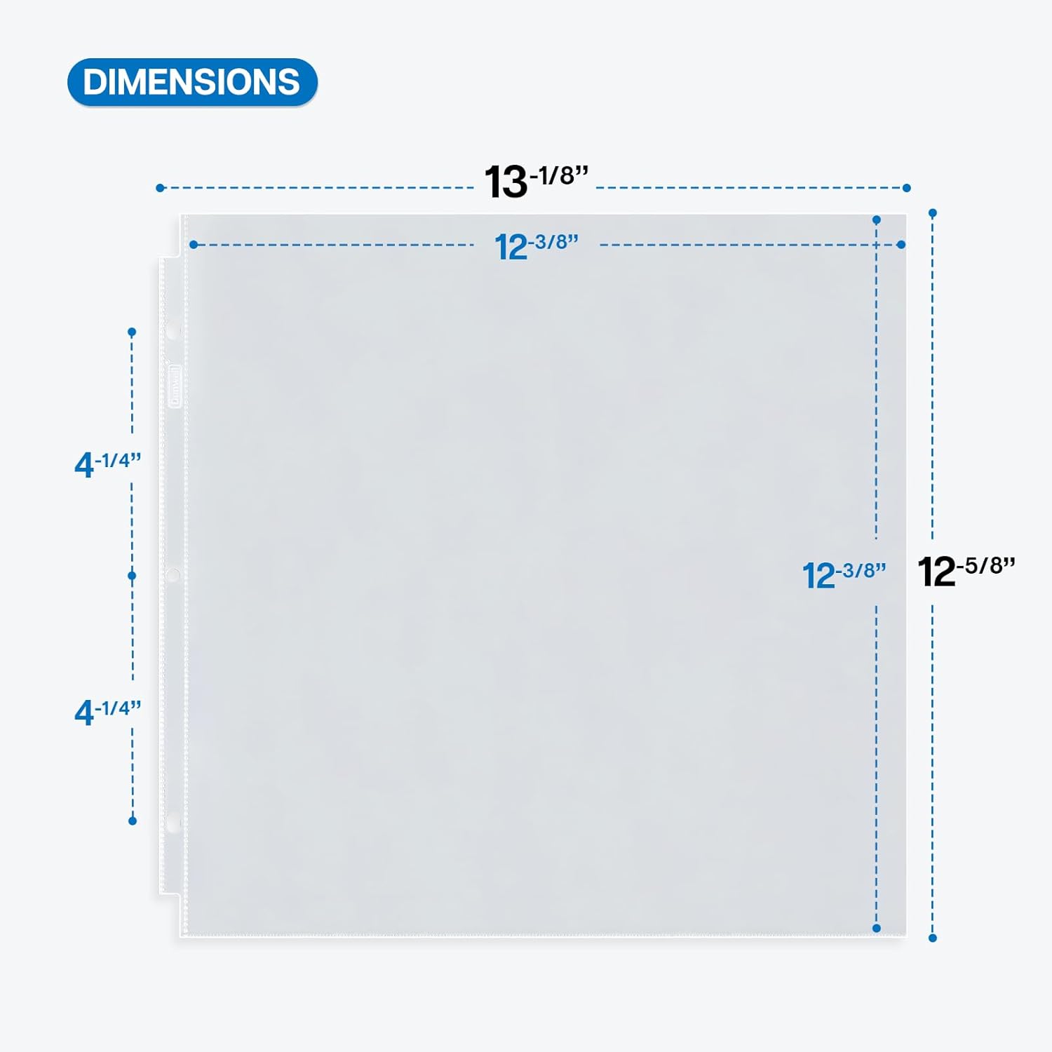 Condition photo showing New/Like New for dunwell photo album refill pages 12x12, 100 pack heavyweight sheet protectors, fits 3-ring & d-ring scrapbook binders, not for post-bound albums, scrapbook paper storage, paper inserts not included
