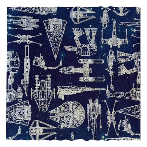 Funnytree White Space Ships Shower Curtain Dark Star Bathroom Decor Waterproof Fabric Durable Easy Care Washable 72X72(Hooks Not Included) SC00633-002