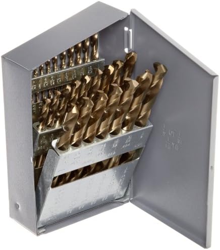 Chicago Latrobe 57850 550 Series Cobalt Steel Jobber Length Drill Bit Set with Metal Case, Gold Oxide Finish, 135 Degree Split Point, Inch, 29-piece, 1/16" - 1/2" in 1/64" increments
