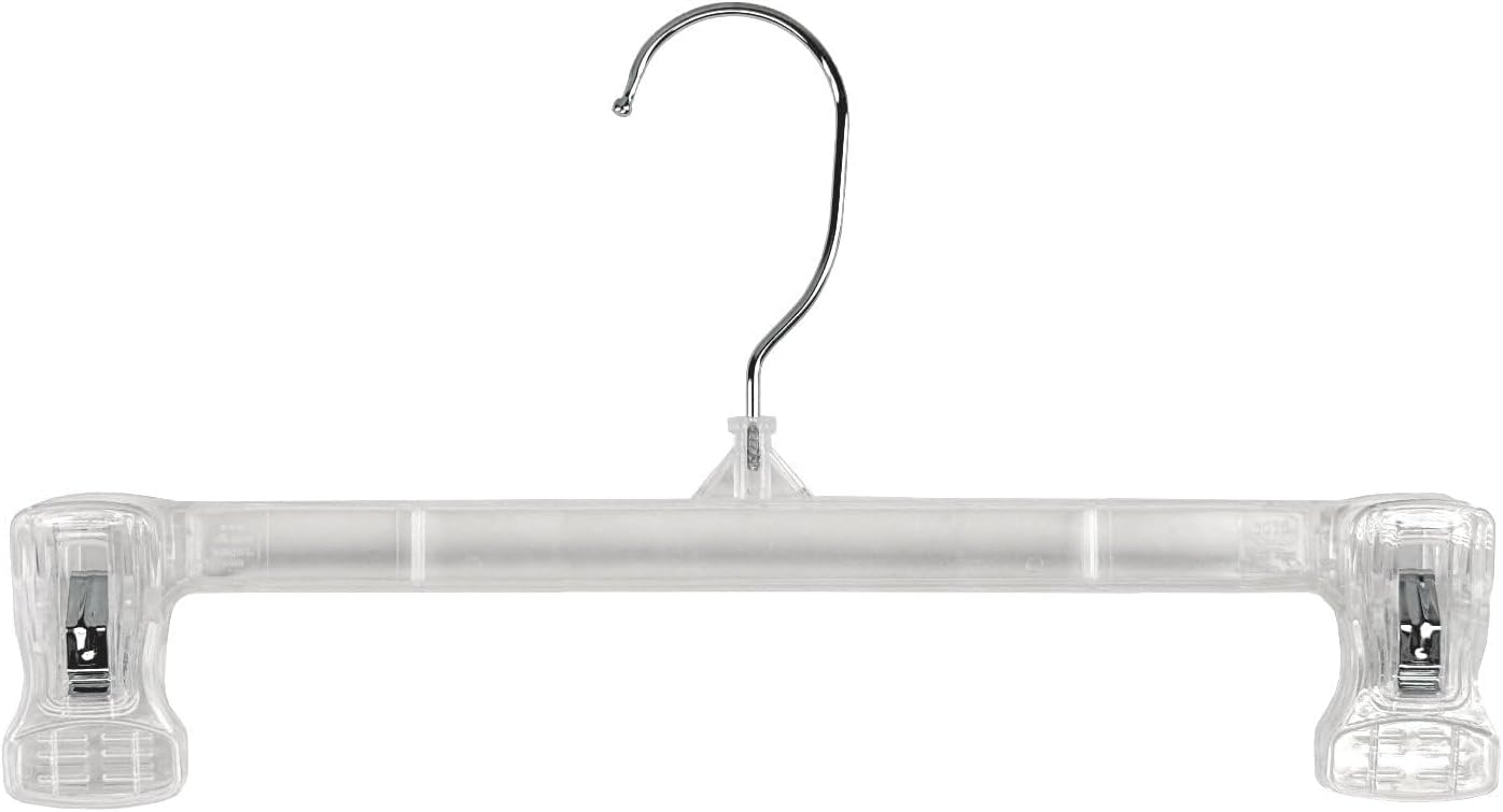 NAHANCO Plastic Skirt/Pant Hangers with Pinch Grips, Metal Swivel Hook - 12" Clear (Pack of 200)