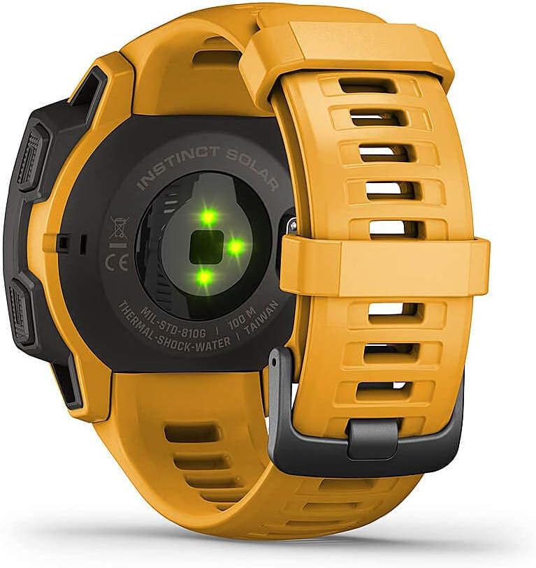 Garmin Instinct Solar, Solar-Powered Rugged Outdoor Smartwatch, Built-in Sports Apps and Health Monitoring, Sunburst Yellow (Renewed)