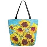 ZzWwR Chic Beautiful Sunflower Oil Painting Print Elegant Extra Large Canvas Beach Travel Gym Reusable Grocery Shopping Tote Bag